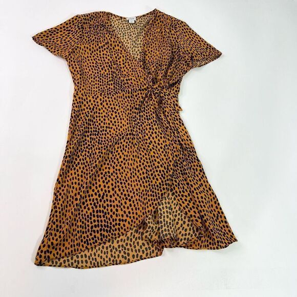J. Crew Dress Womens 12 Yellow Black Drapey Twill Surplice Wrap Mini Printed - Picture 1 of 9